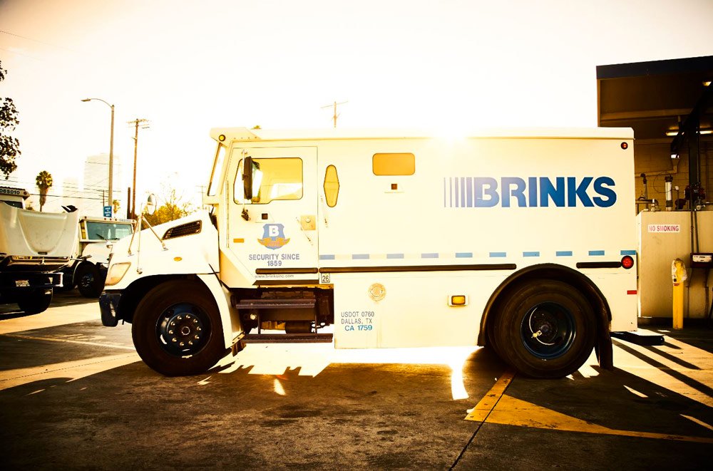 Brink's truck, Brink's employee app, Employee recognition