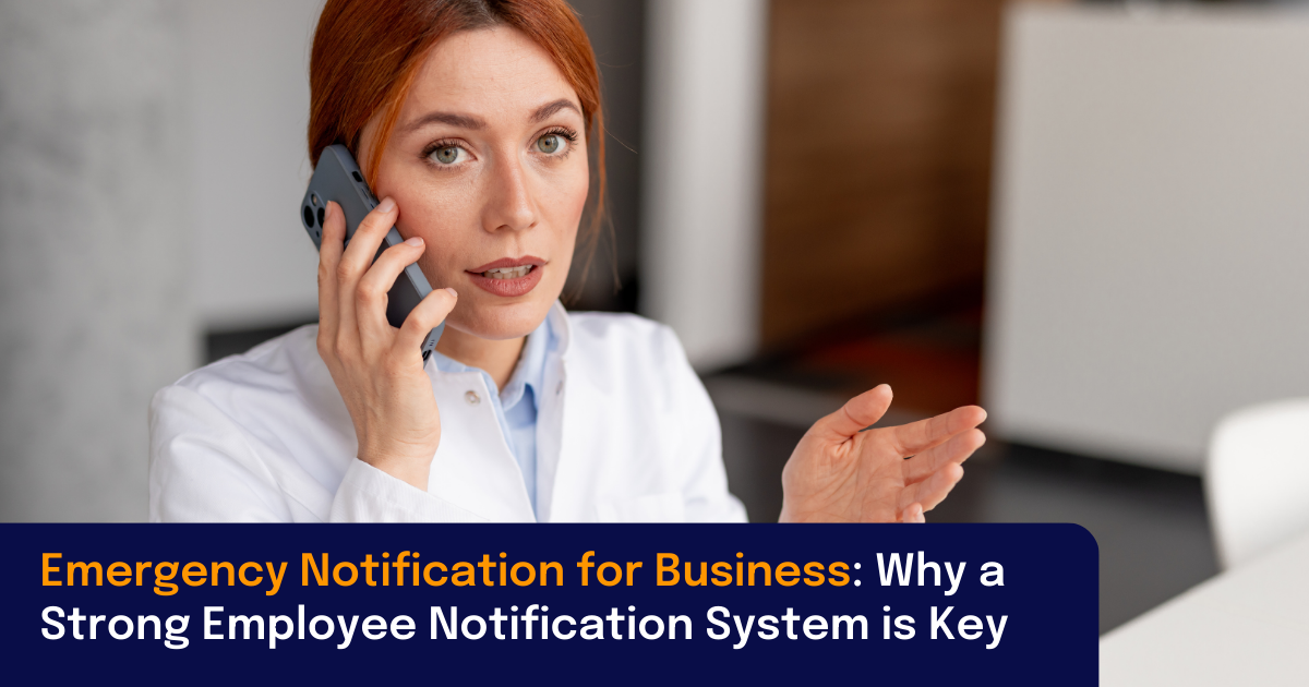 Emergency Notification for Business image featuring employee on phone