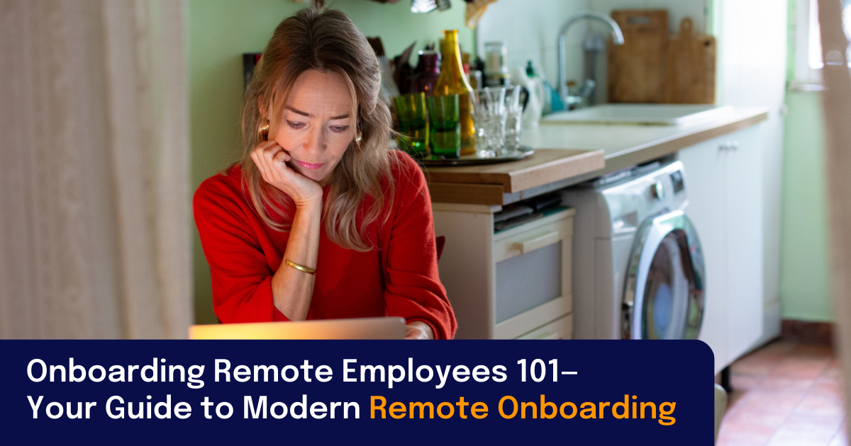 Remote onboarding image featuring person working at home on a computer