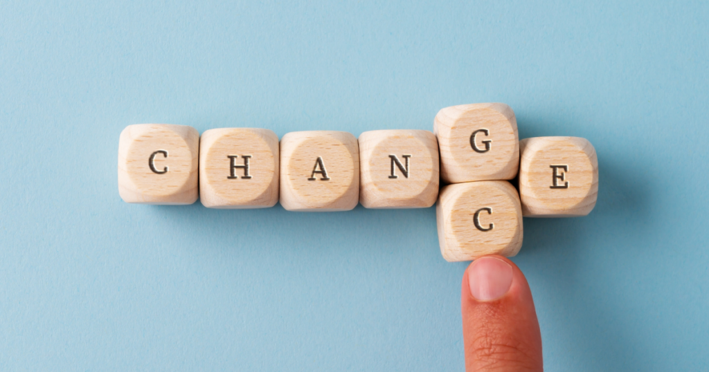 change management communication plan blog image featuring the word change/chance in blocks