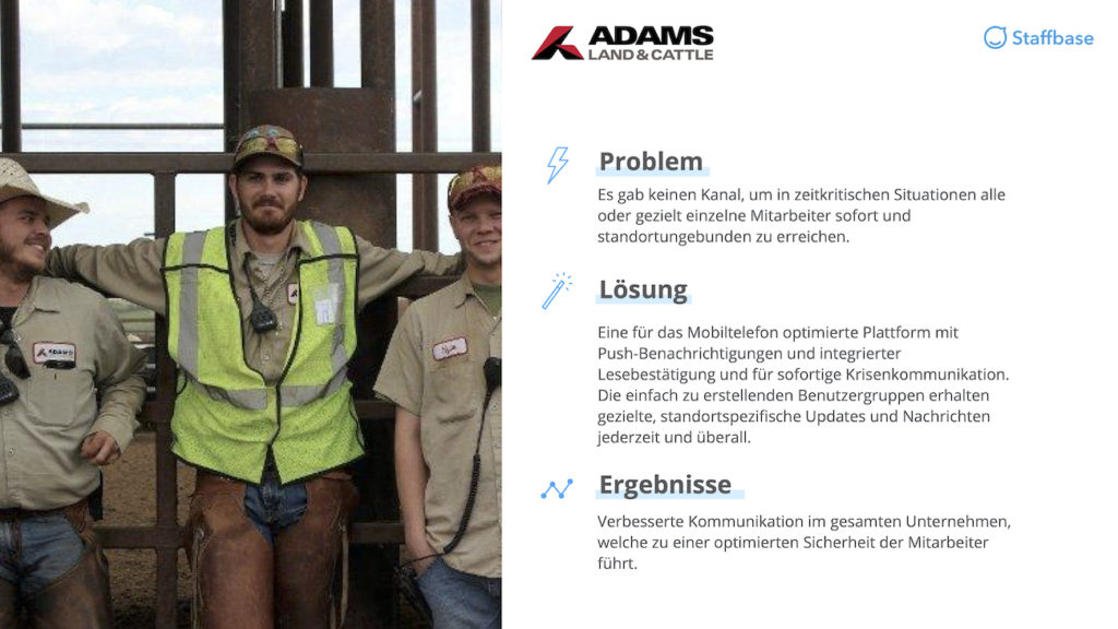 Adams Land & Cattle Zusammenfassung Mitarbeiterapp Staffbase