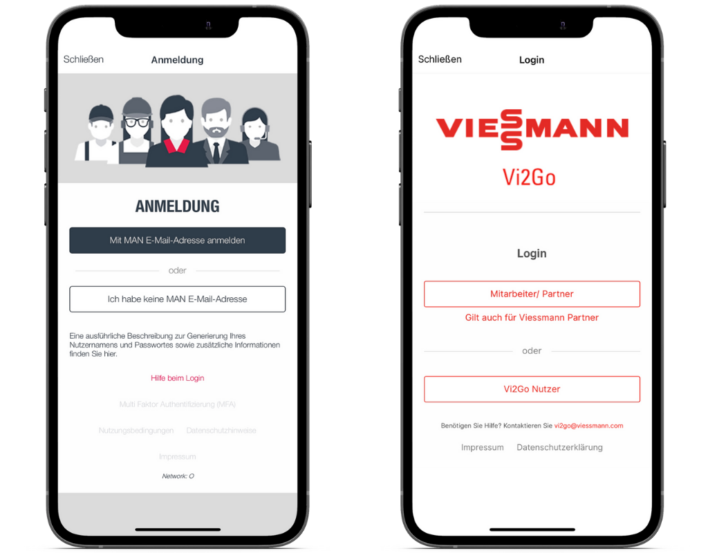 Beispiele Login verschiedene Nutzer mobiles Intranet