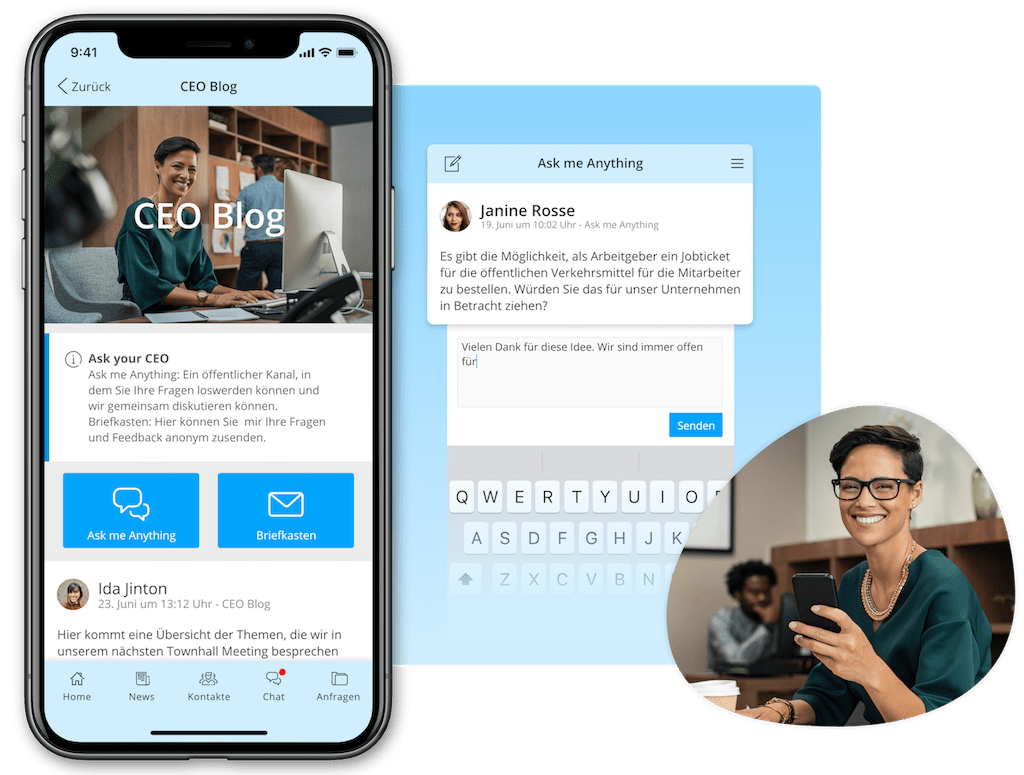 Beispiel eines CEO Blog als Teil einer Mitarbeiter-App