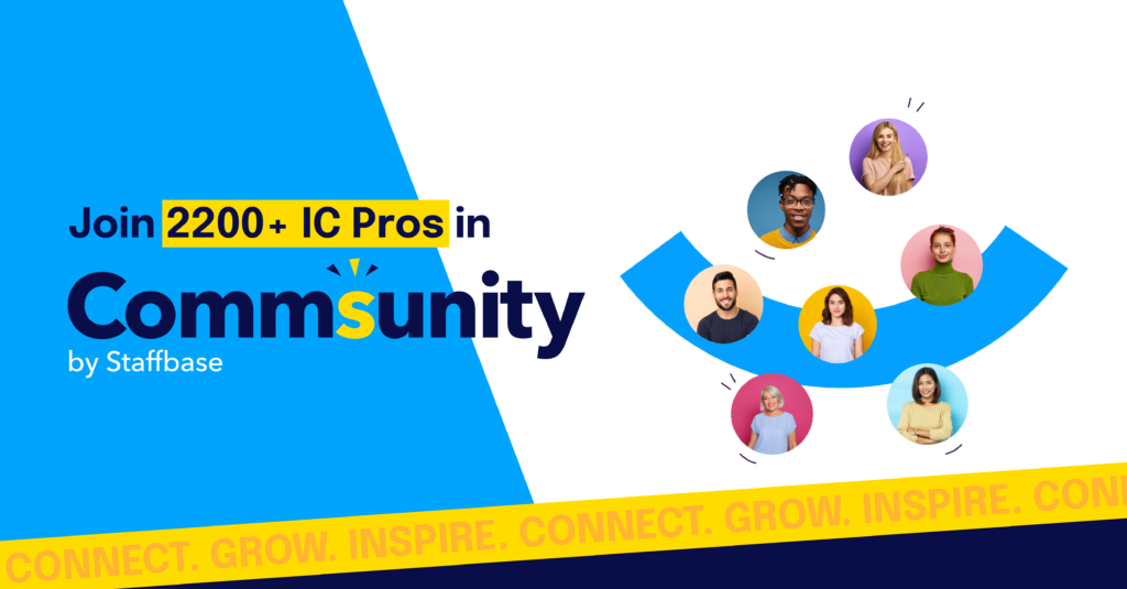 A graphic that showcases many different communicators coming together to join Comms-unity
