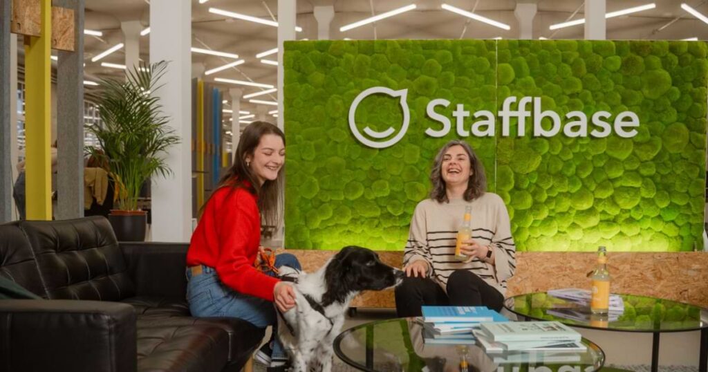 Staffbase employees talking happily