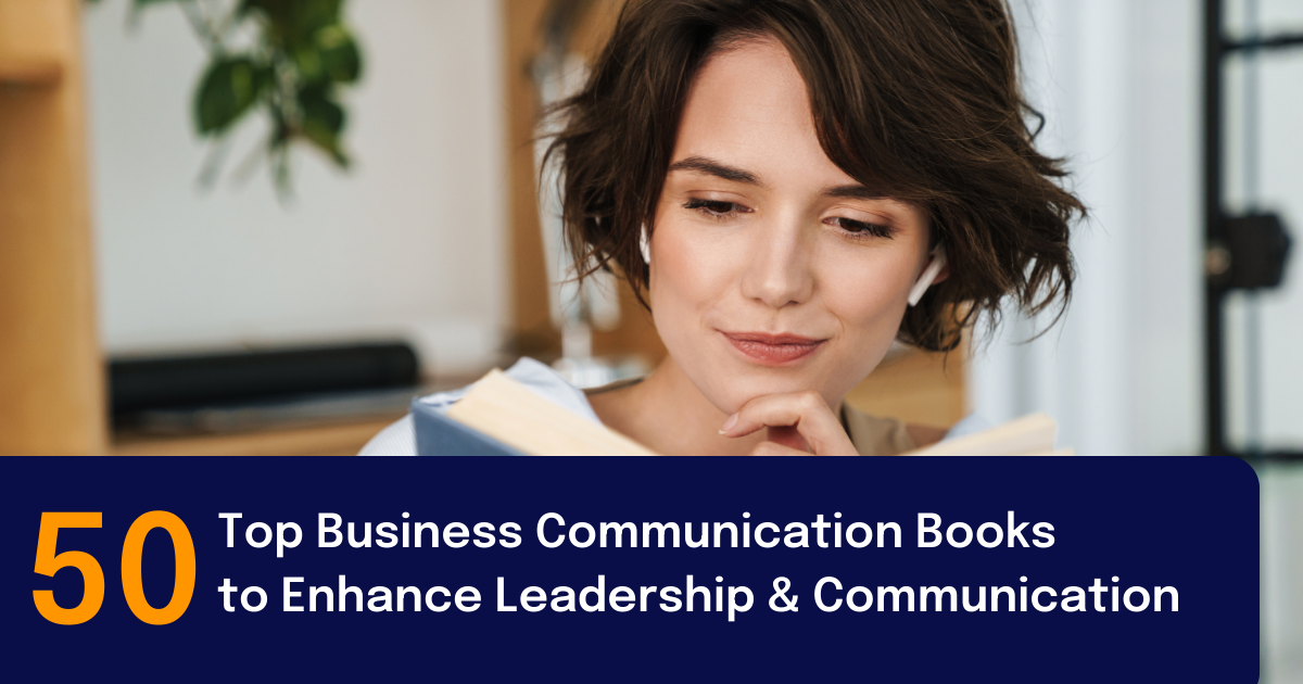 Business communications book image featuring woman reading a book