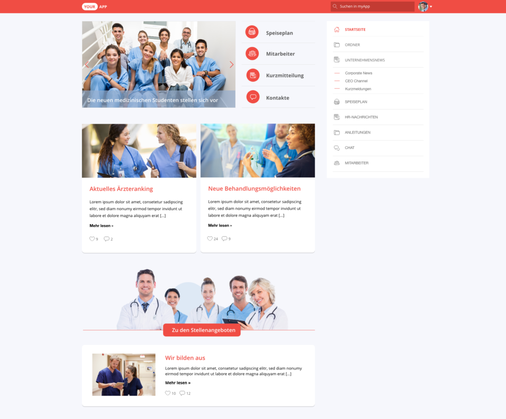 Staffbase Employee Communications App Desktop view Healthcare Customer