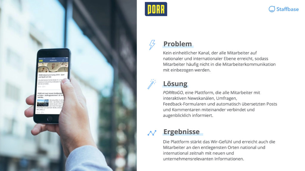 Porr Zusammenfassung Mitarbeiterapp Staffbase