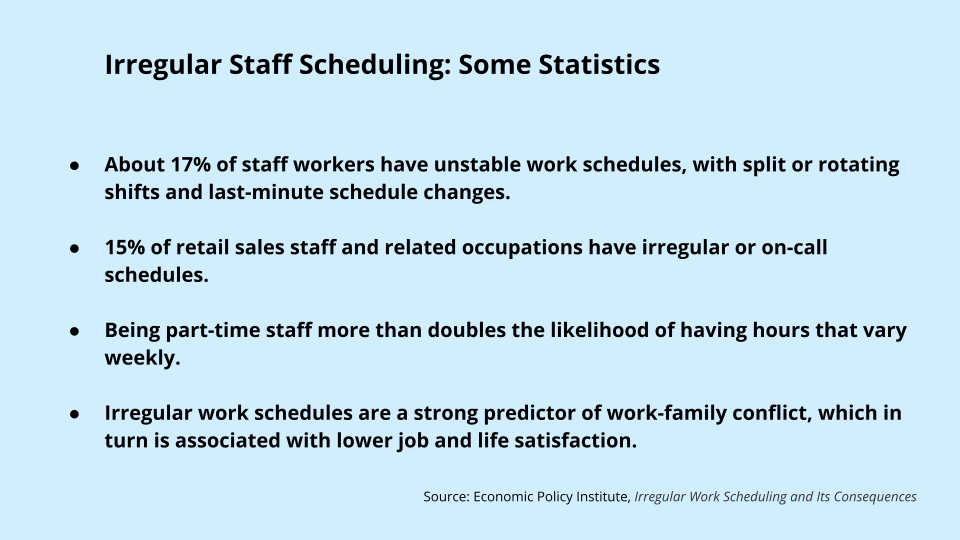 Irregular Staff Scheduling