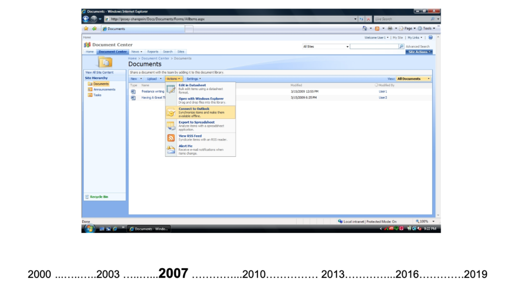 A screen shot showing the Microsoft SharePoint Portal Server circa 2007.