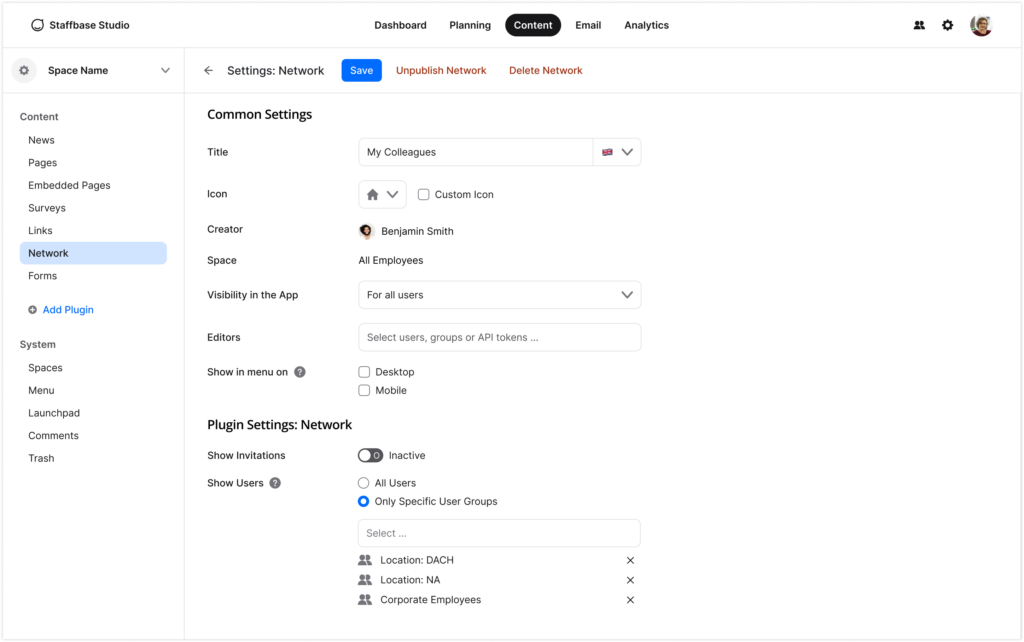 Show User Group In Network Plugin En