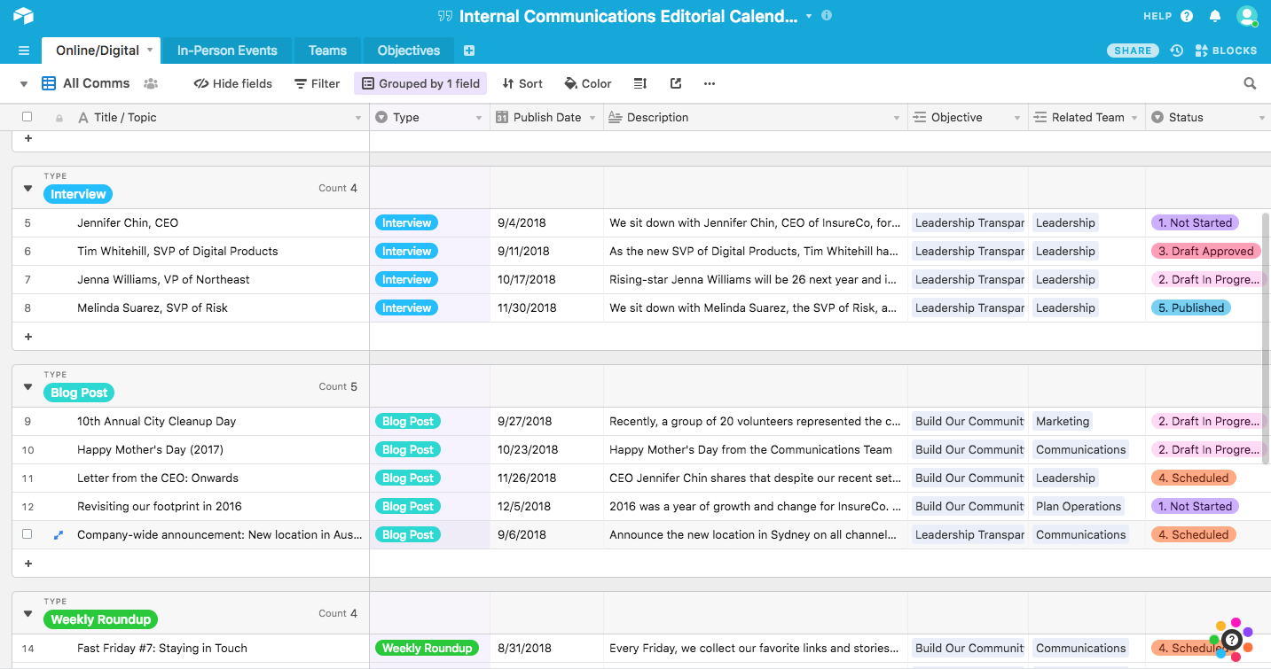 Internal Comms Calendar Template