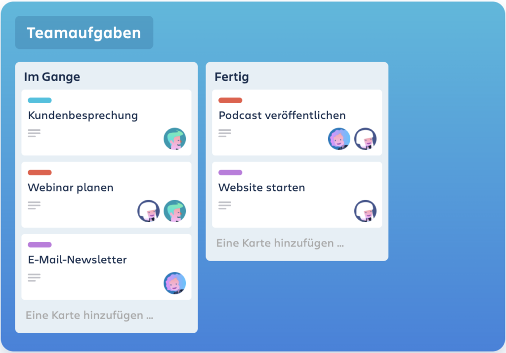 Trello Aufgabenverteilung Bildschirmfoto