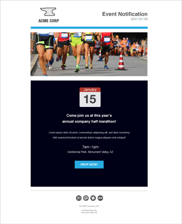 a company event template with an invitation to RSVP for a half marathon