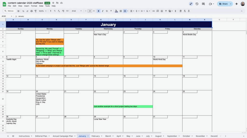 Content Calendar Month Tab