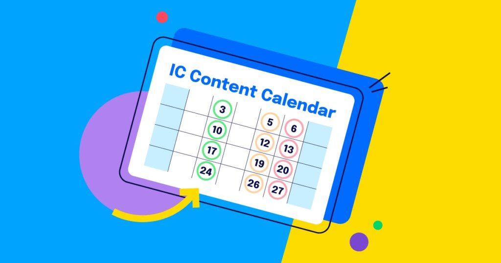 A content calendar with dates circled in different colors