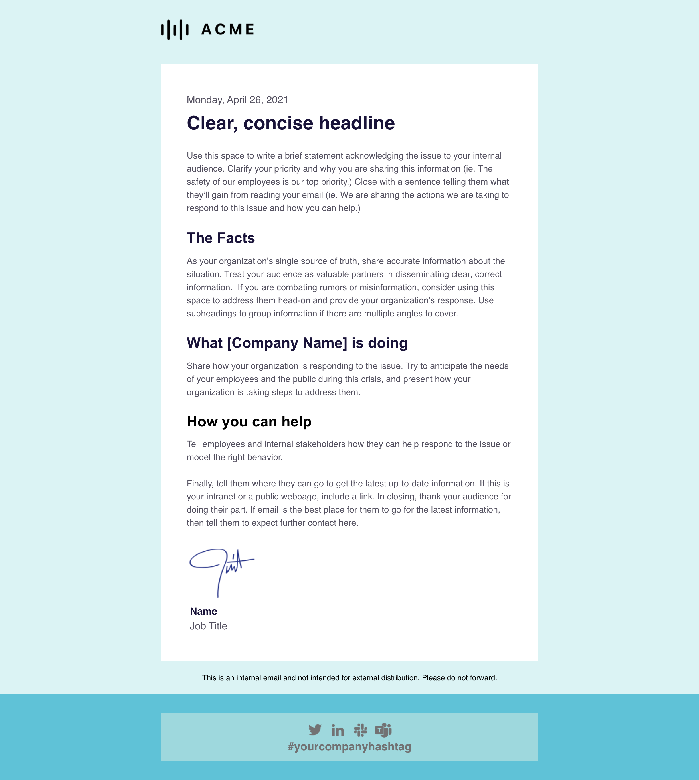 Bananatag crisis response employee newsletter template