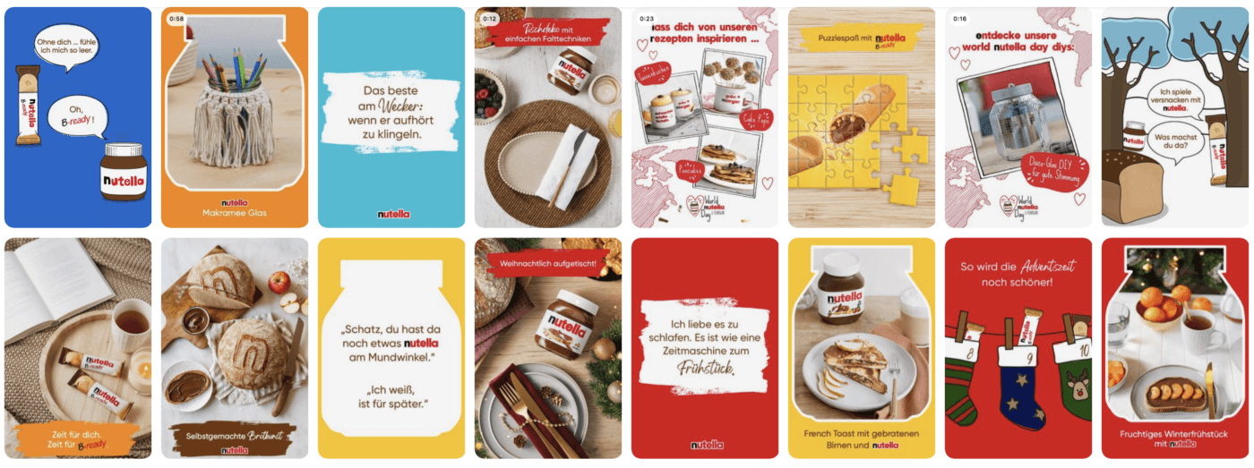 Ein Einblick in den Feed erstellter Pins von Nutella Deutschland.