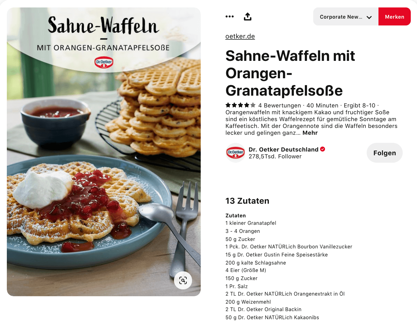Beispielhafter Bild-Pin vom Pinterest-Account von Dr. Oetker Deutschland.