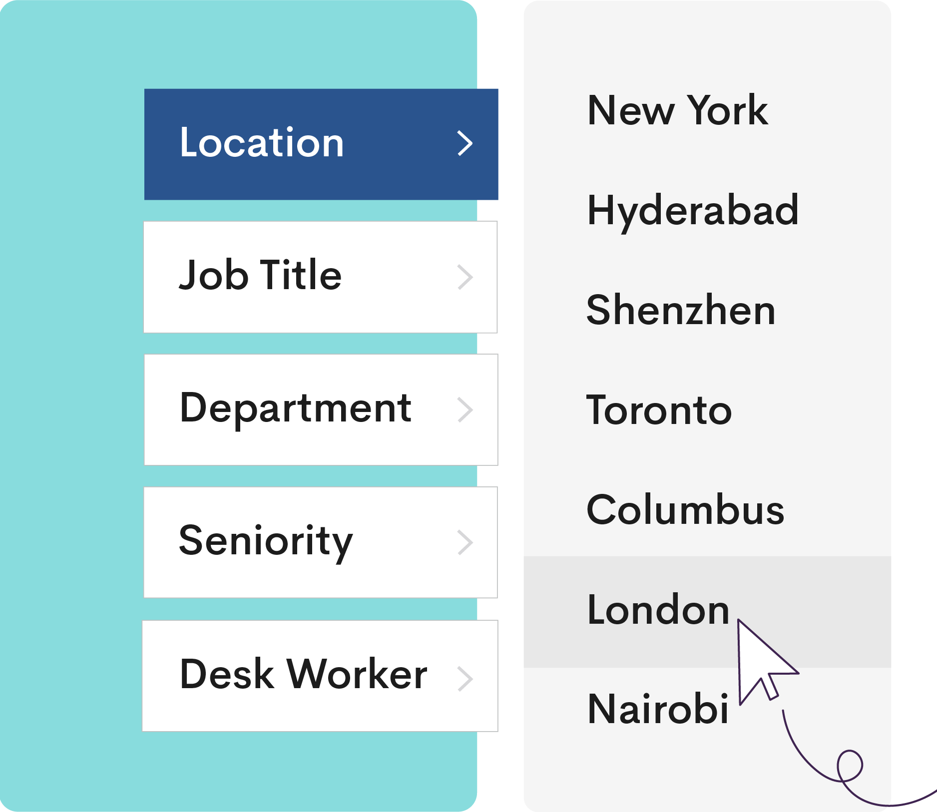 List of job locations, including New York, Hyderabad, Shenzhen, Toronto, Columbus, London, and Nairobi.