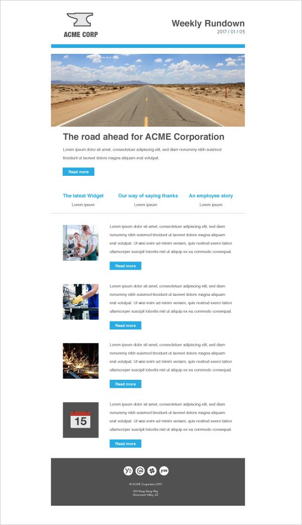 an employee newsletter with one major story and image, followed by other stories with smaller images and text