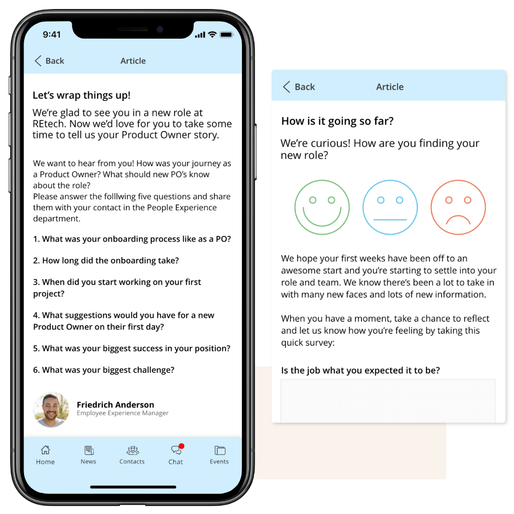 Role Change Journey Mobile Screen with Pulse Survey