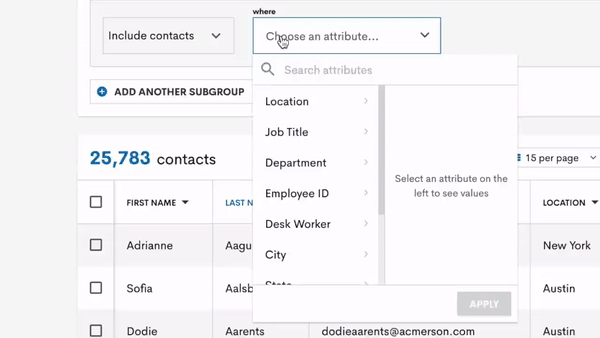 A cursor adding employee emails addresses to a list based on location.