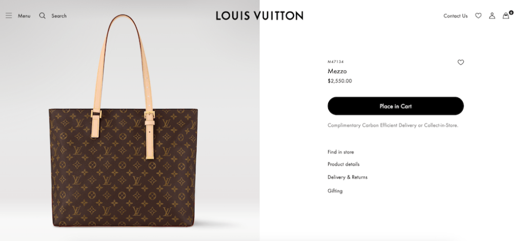 Eine Tasche von Louis Vuitton für 2550 Dollar im Warenkorb eines Online-Shops