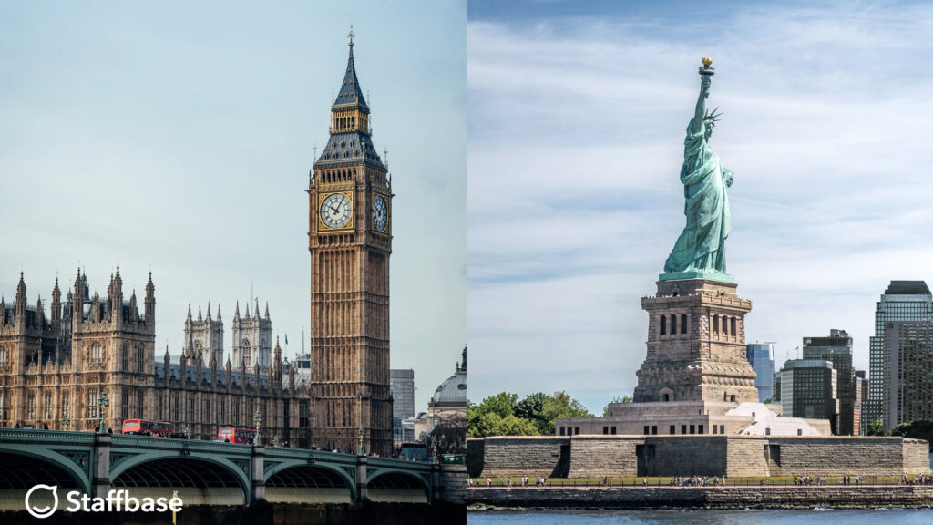 Big Ben and the Statue of Liberty are positioned side-by-side to illustrate how high the average person scrolls through content a day