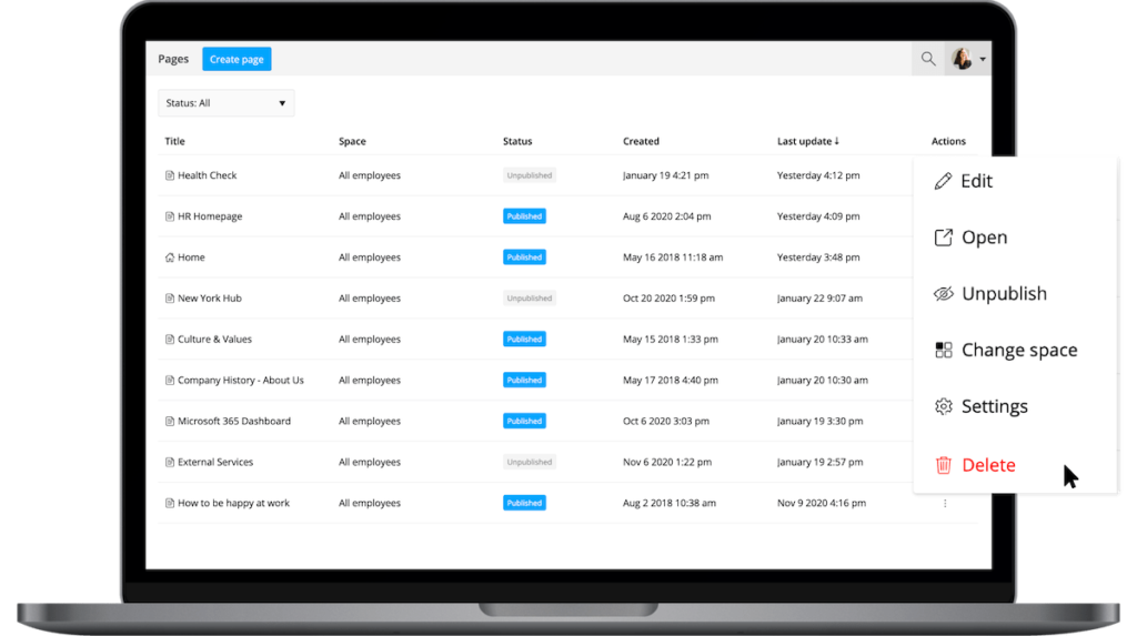 Pages Overview in Staffbase Release 4.6. 