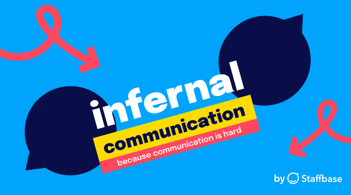Infernal Communication podcast art, with two big speech bubbles. The tagline reads: Because communication is hard.