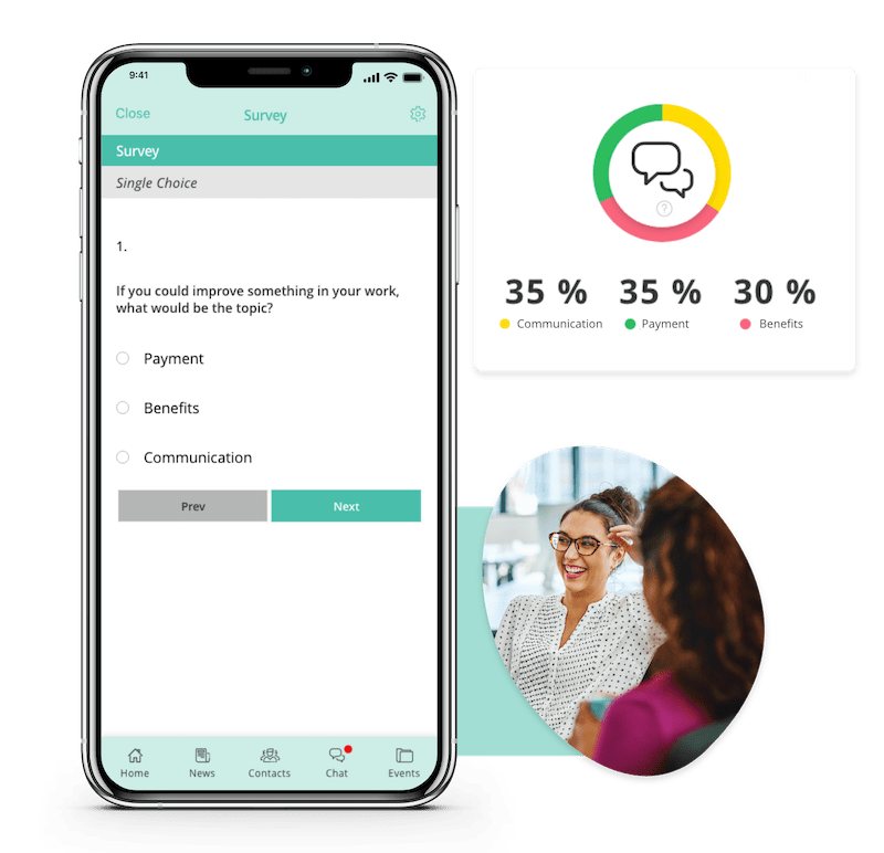 Employee survey with an employee app