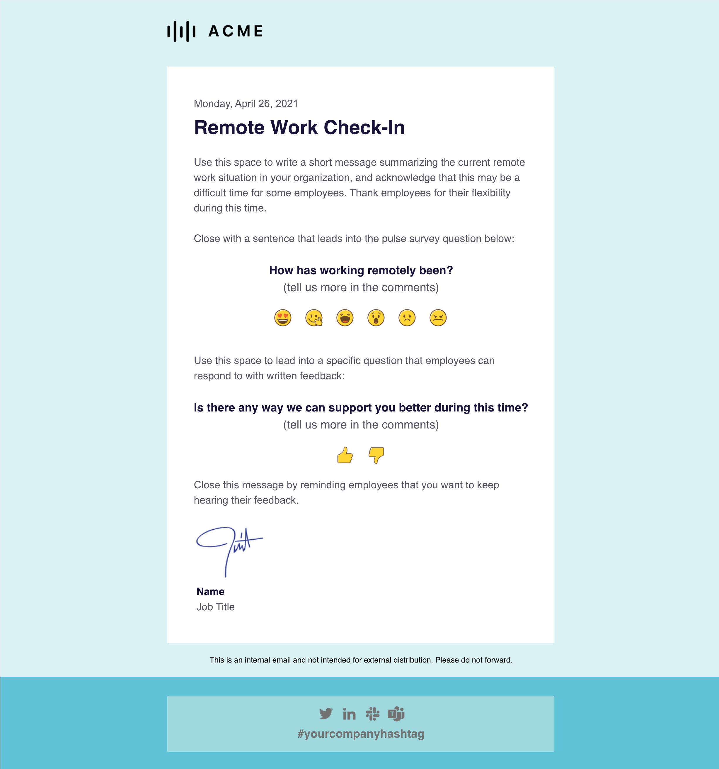 Bananatag remote work check in employee newsletter template