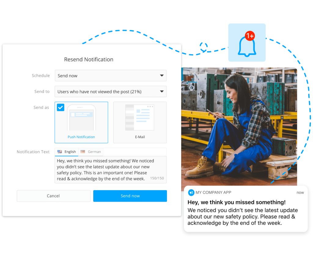 Resend a push notification to alert employees to content they missed