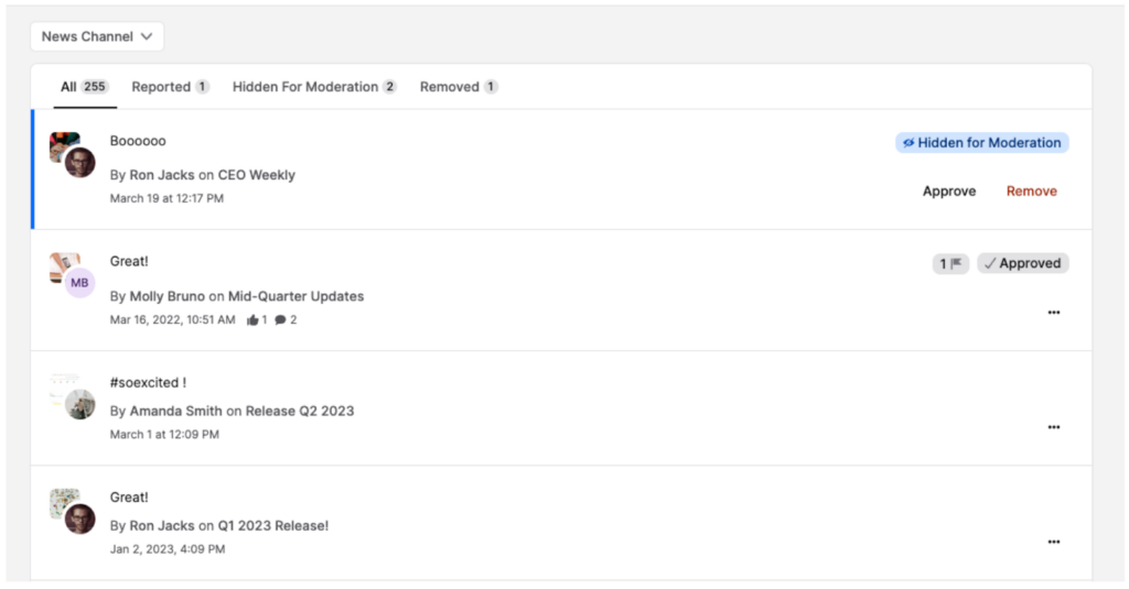 Comment moderation in Staffbase