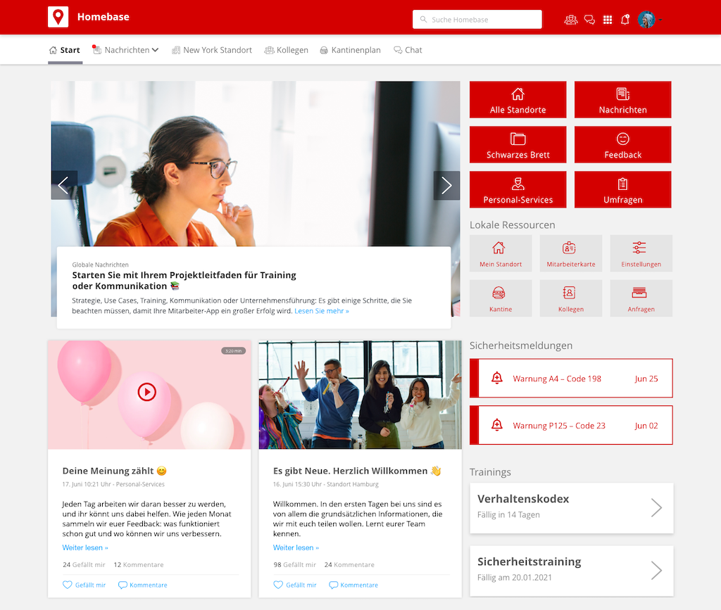 Beispiel einer Startseite eines Staffbase Employee Experience Intranets