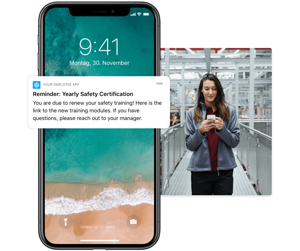 Employee Safety Training Reminder via Push Notification