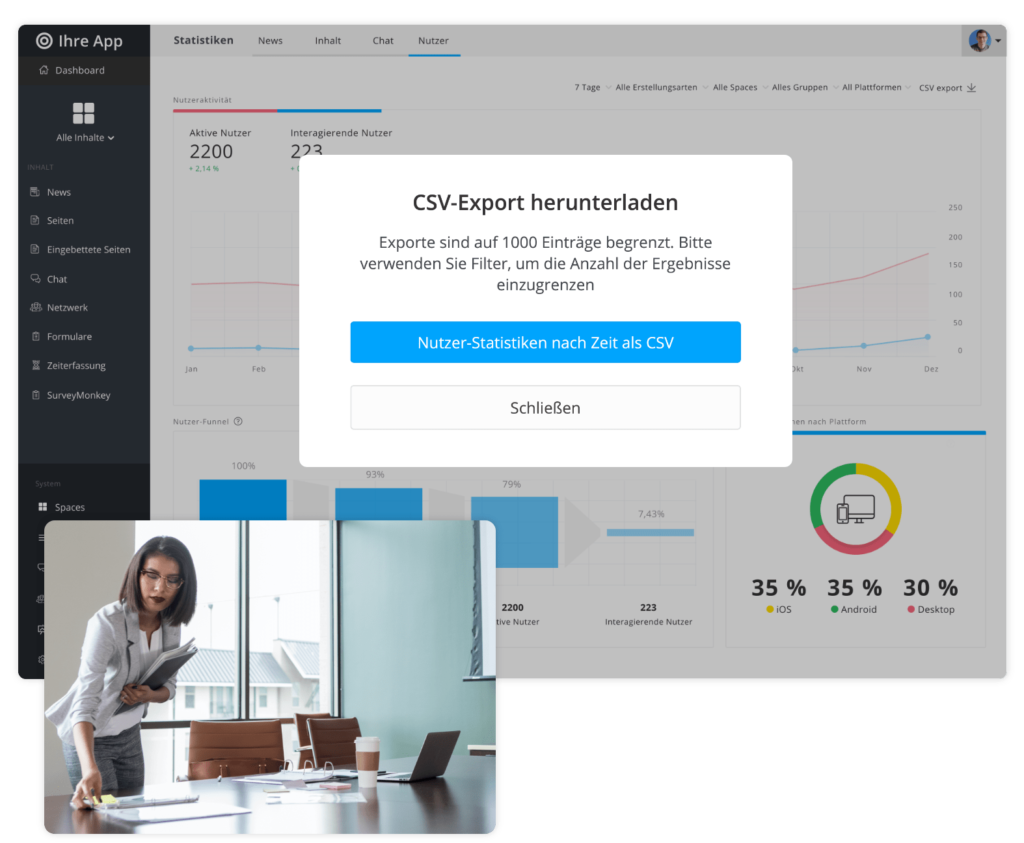 CSV-Export mit Statistiken von Staffbase auf Desktop