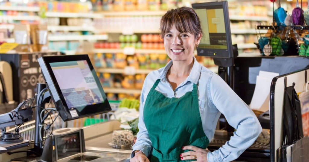 Teller in a grocery store