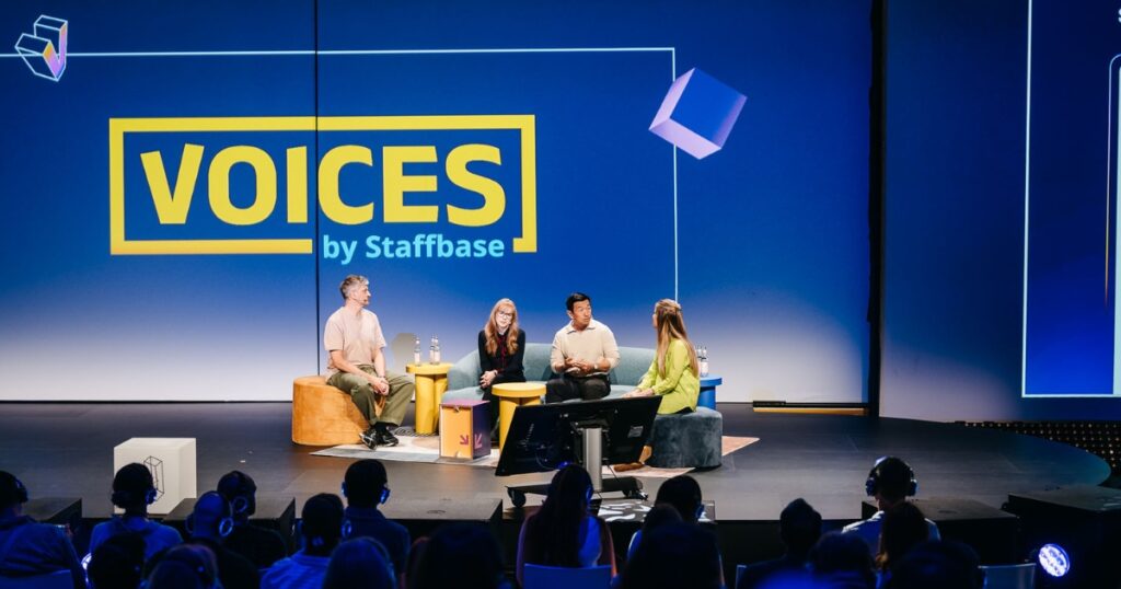 Bei der Produkt-Keynote auf der Voices 2025 wurden Neuheiten und Innovationen von Staffbase vorgestellt
